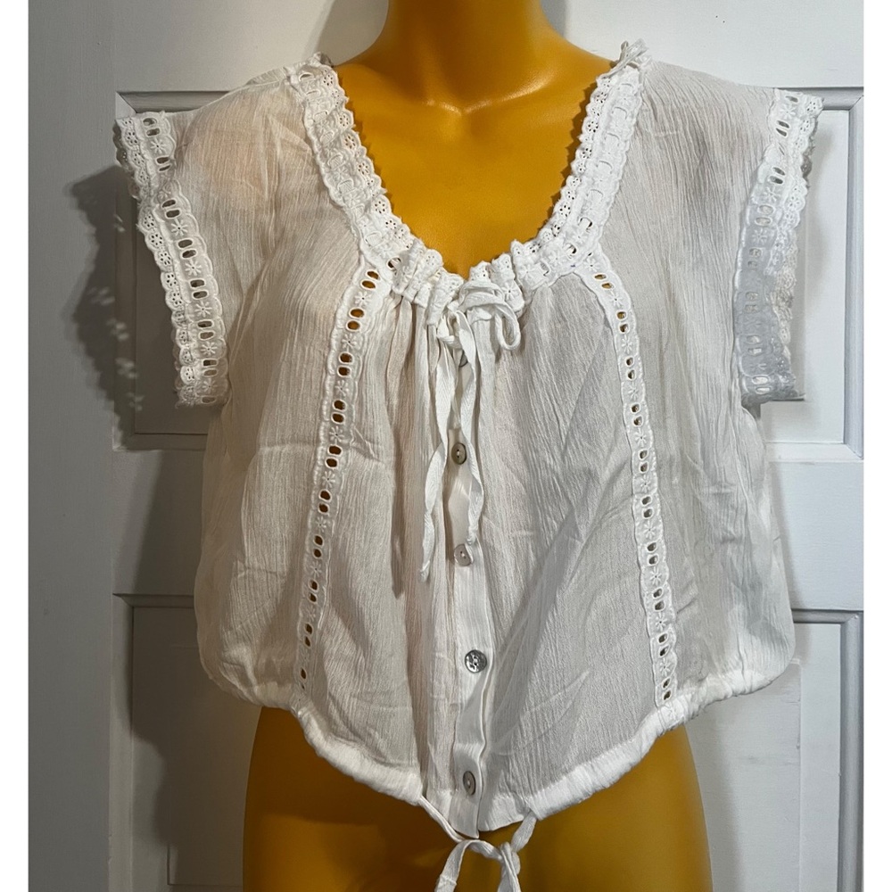 NWT White Boho Button Up Top